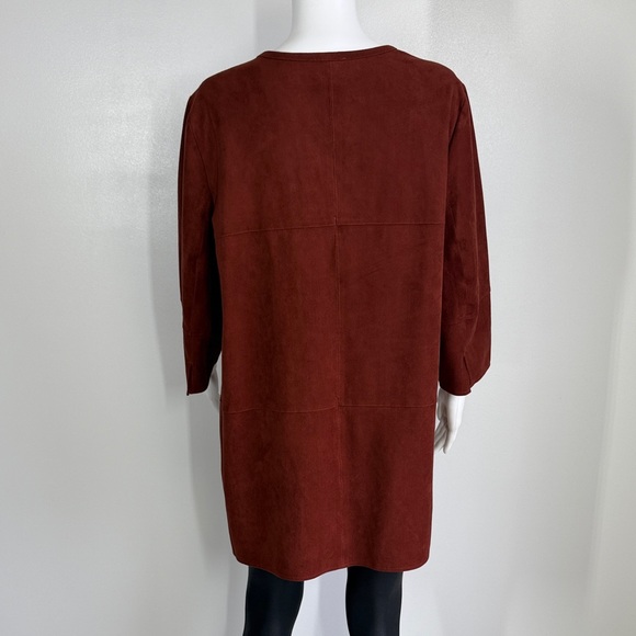 Chico’s Open Front Faux Suede Long Jacket in Rust Brown - Picture 7 of 10